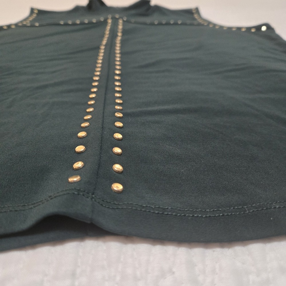 Calvin Klein Womens XL Mock Neck Sleeveless Top Tank Studded Jewel Hunter Green - Picture 4 of 13